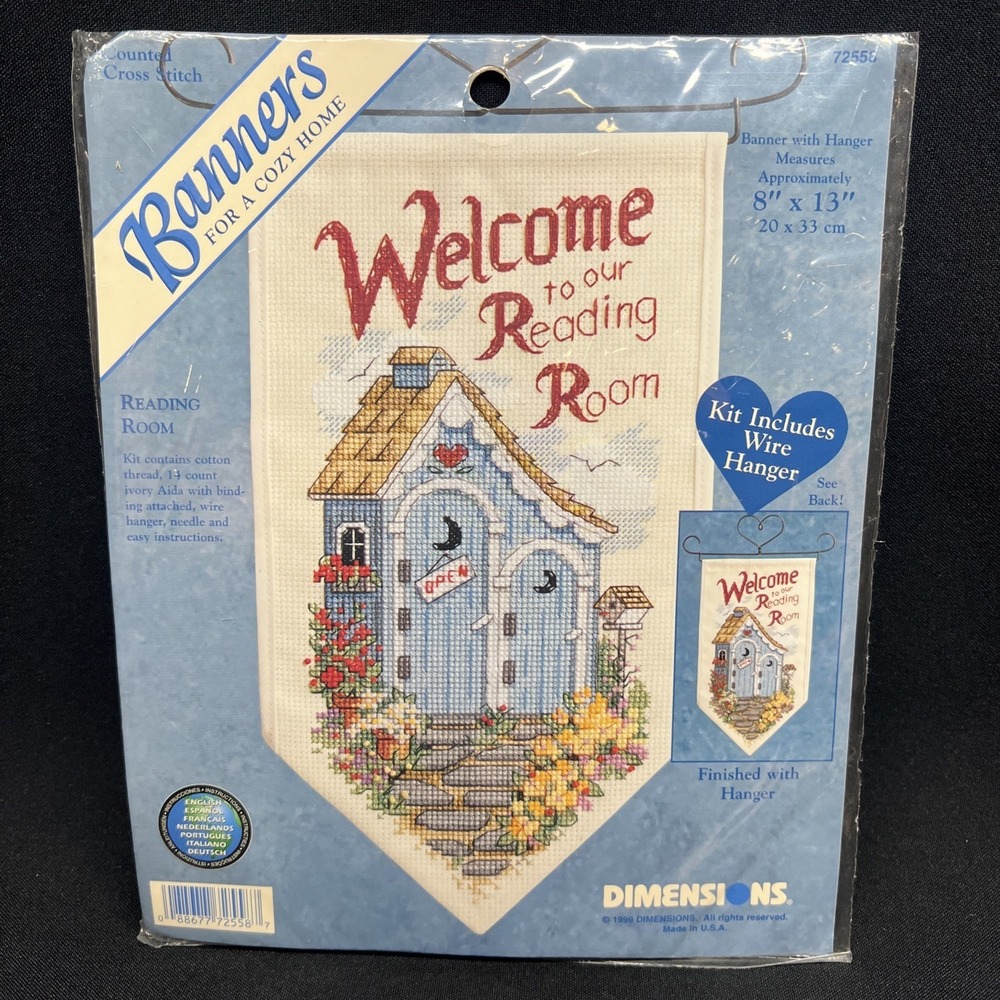 VTG Dimensions "Welcome To Our Reading Room" Banner Cross Stitch Kit 72558 NEW